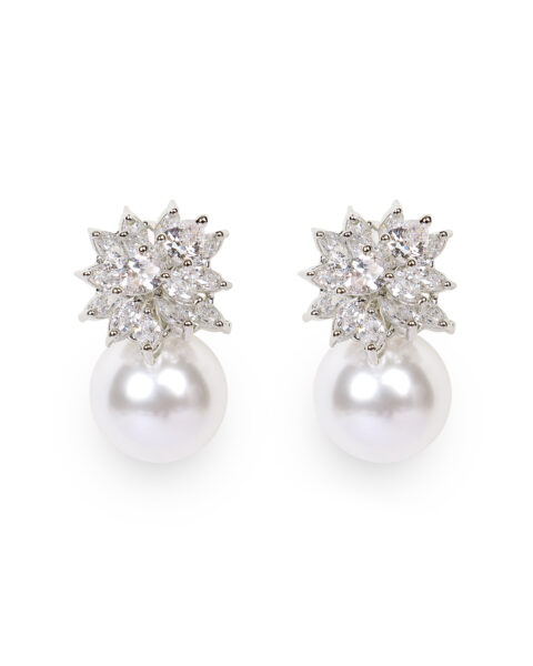 Floral Diamond and Pearl Drop Earrings