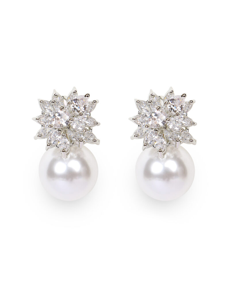 Floral Diamond and Pearl Drop Earrings