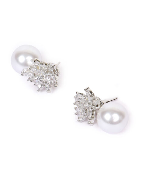 Floral Diamond and Pearl Drop Earrings