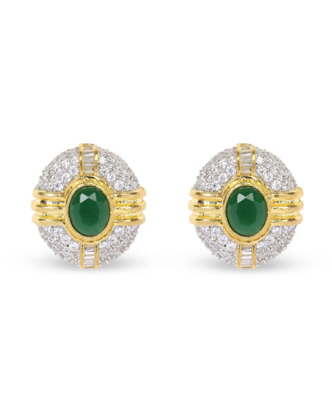 Gold and Green Stone Stud Earrings with Diamond Accents