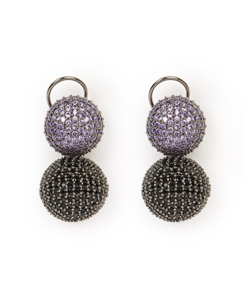 Pink and Black Crystal Ball Drop Earrings