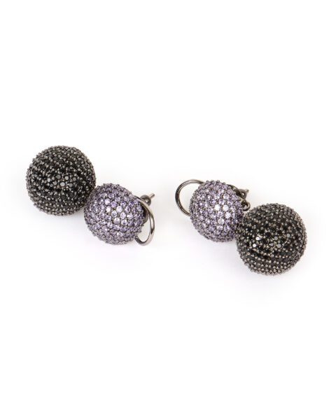 Pink and Black Crystal Ball Drop Earrings
