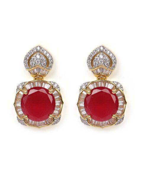 Ruby Drop Earrings with Baguette Diamond Accents