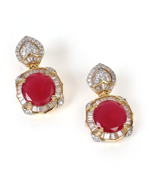 Ruby Drop Earrings with Baguette Diamond Accents