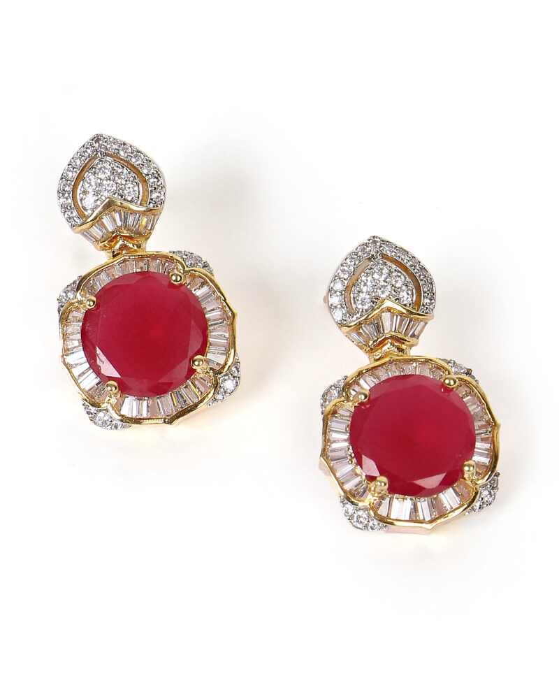 Ruby Drop Earrings with Baguette Diamond Accents