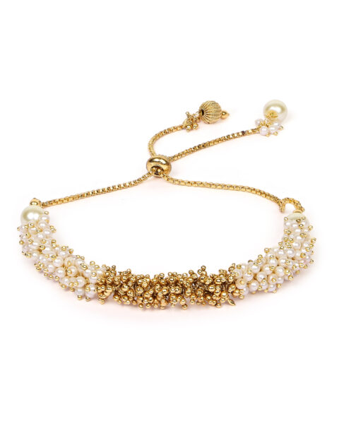Gold and Pearl Cluster Adjustable Bracelet