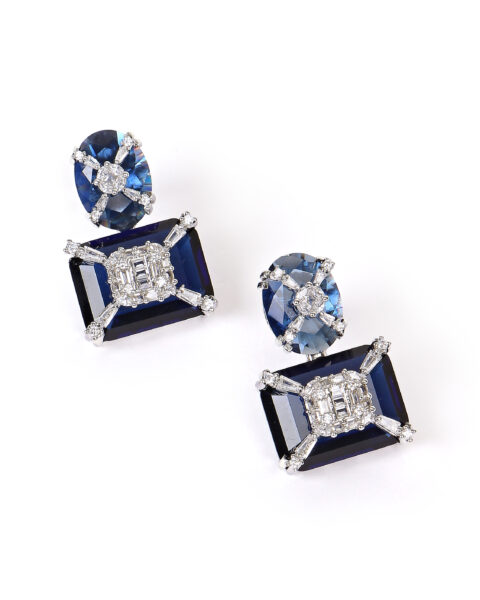 Blue Sapphire Rectangle Earrings