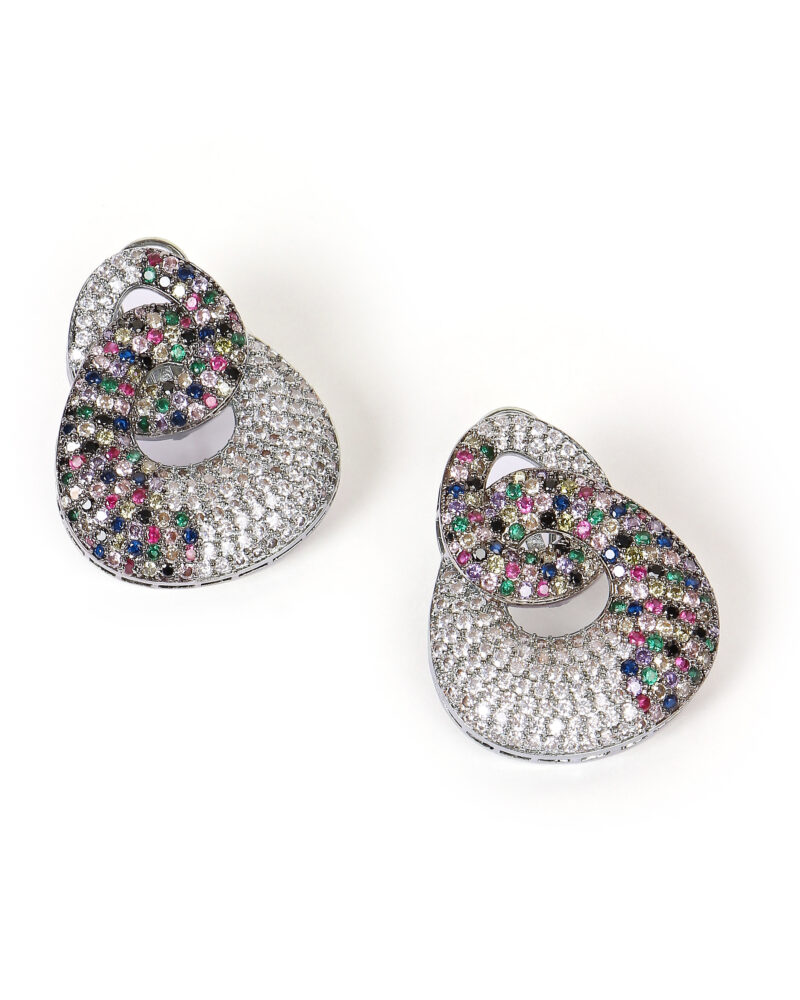 Multicolor Crystal Loop Statement Earrings