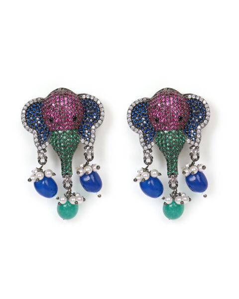 Multicolored Elephant Drop Earrings with Bead Accents