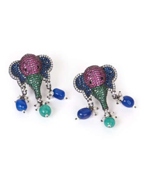 Multicolored Elephant Drop Earrings with Bead Accents
