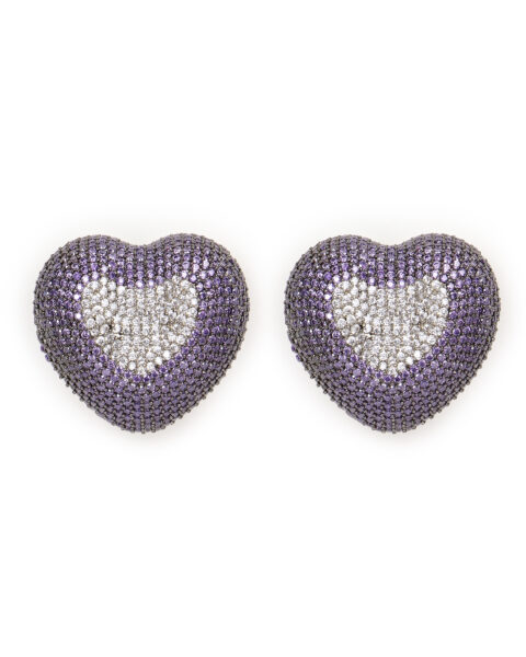 Purple and Silver Heart-Shaped Crystal Earrings