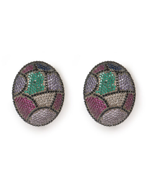 Multicolored Oval Crystal Cluster Earrings