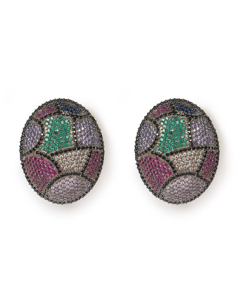 Multicolored Oval Crystal Cluster Earrings