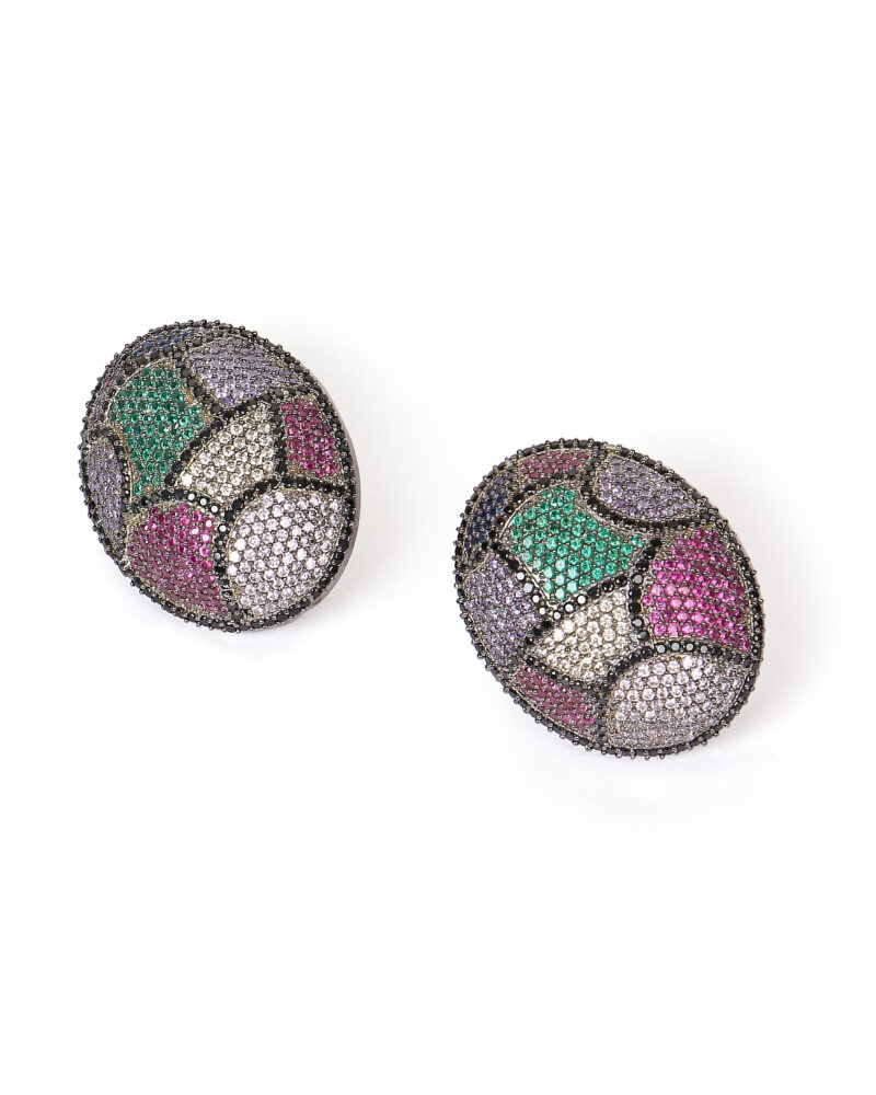 Multicolored Oval Crystal Cluster Earrings