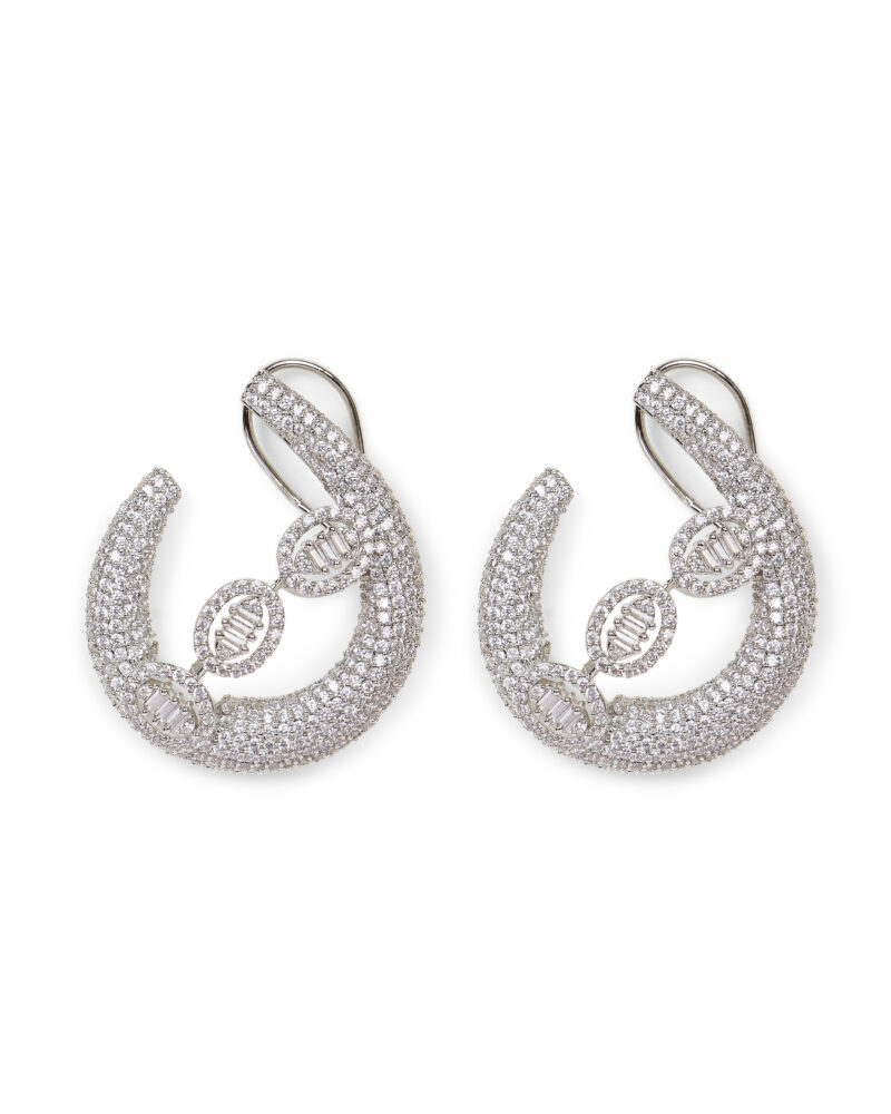 Oval Crystal Hoop Earrings with Geometric Detailing