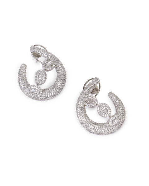 Oval Crystal Hoop Earrings with Geometric Detailing