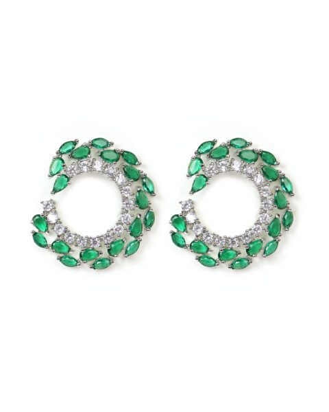 Emerald Green and Diamond Encrusted Crescent Earrings