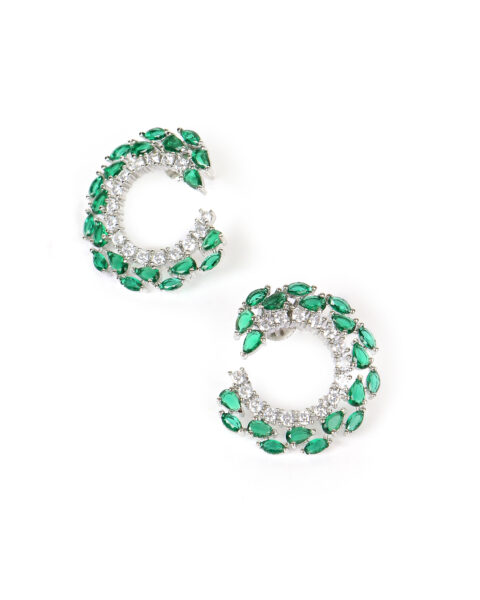 Emerald Green and Diamond Encrusted Crescent Earrings