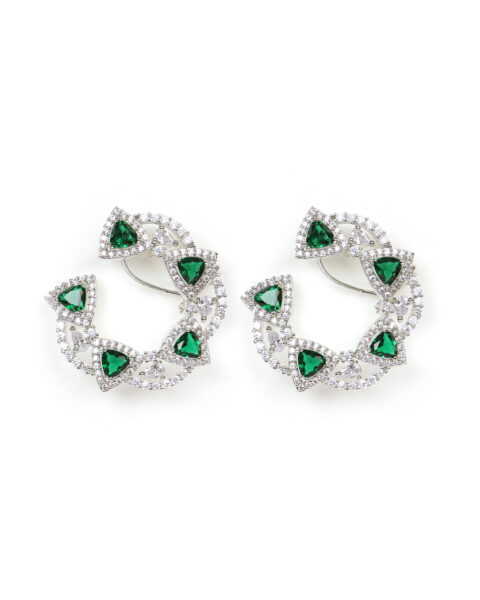 Emerald and Diamond Crescent Hoop Earrings