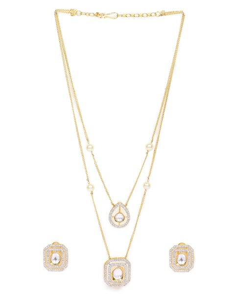 Double-Line Necklace Set in moissanite with Matching Earrings