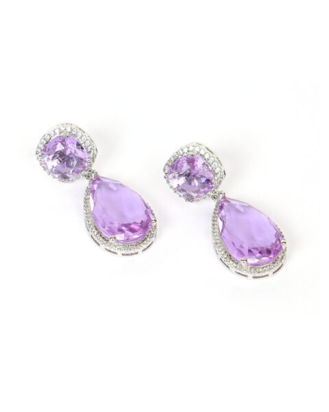 Lavender Crystal Drop Earrings with Teardrop Design