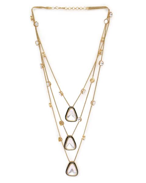 Triple-Layered Necklace with Crystal Teardrop Accents