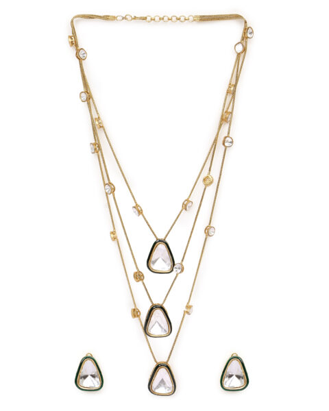 Triple-Layered Necklace with Crystal Teardrop Accents