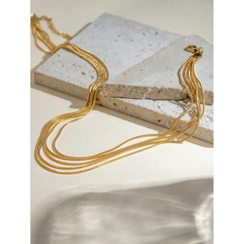 Gold-Plated Layered Chain Necklace - Women's Necklace