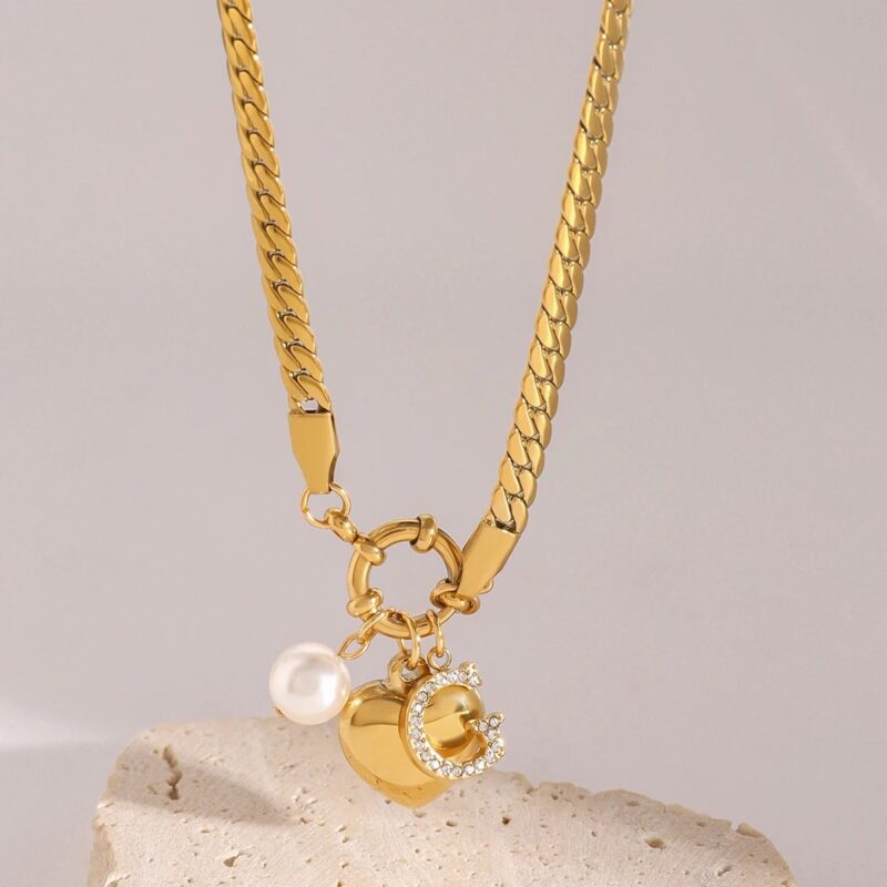 A Matte Heart – Gold-Plated Heart Pendant Necklace & Geometric Ring - Image 3