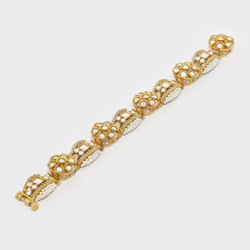 Gold-Plated Kundan Bracelet with Pearl Accents - Image 3
