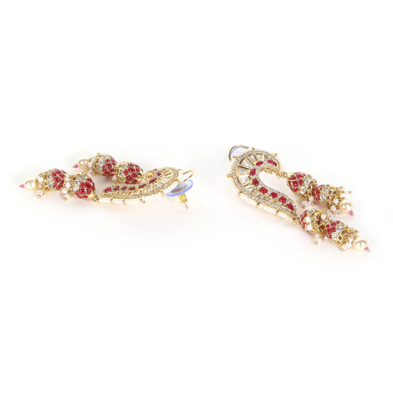 Gold-Plated Kundan & Pearl Hoop Earrings - Indian Jewelry