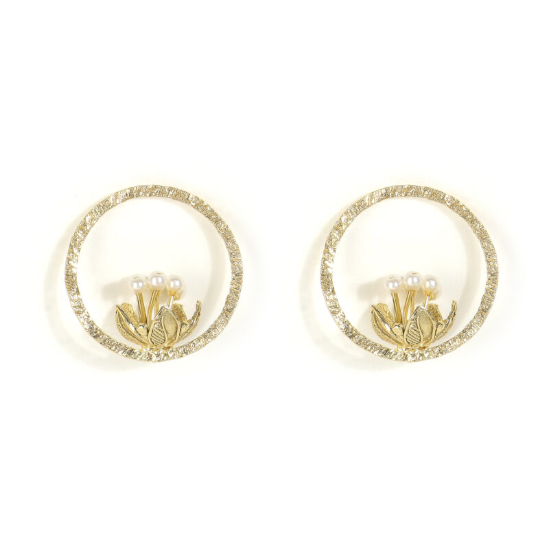 pearl flower hoop earrings