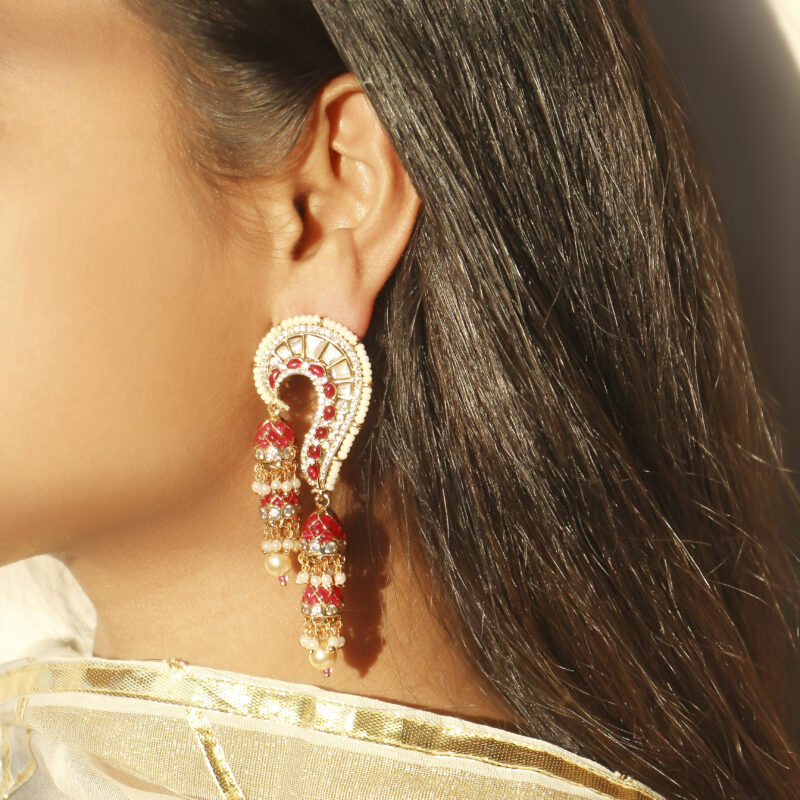 Gold-Plated Kundan & Pearl Hoop Earrings - Indian Jewelry