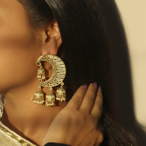 Mogra Bead Chandbali Earrings - Indian Jewelry