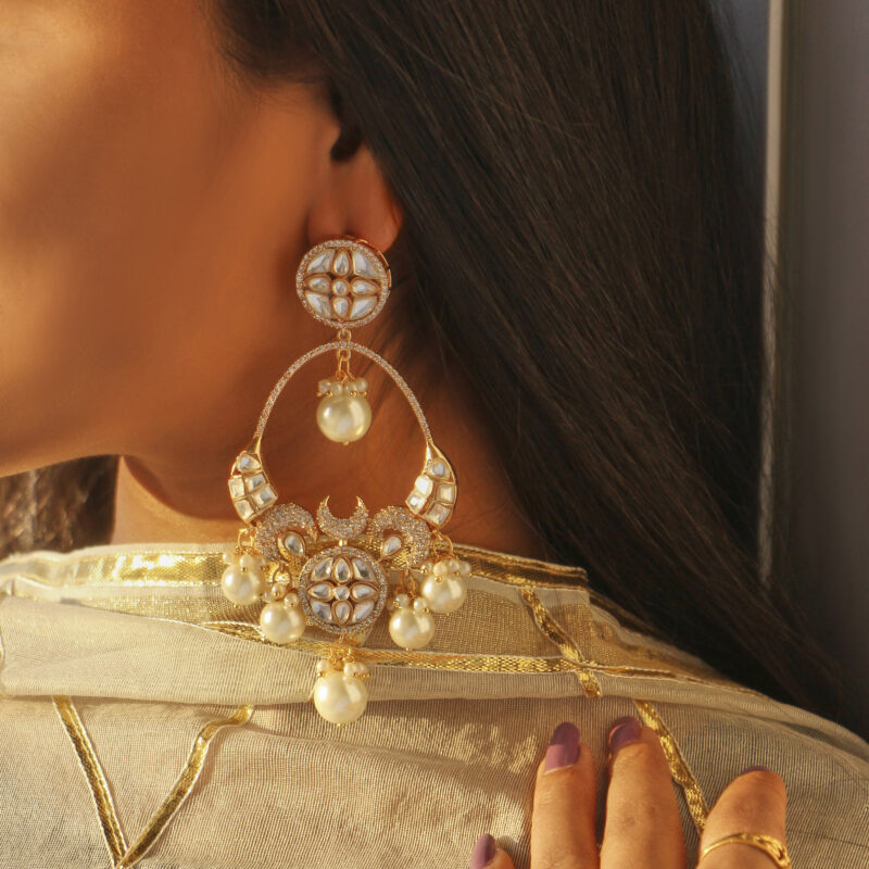 Celestial Pearl Drop Chandbaali Earrings